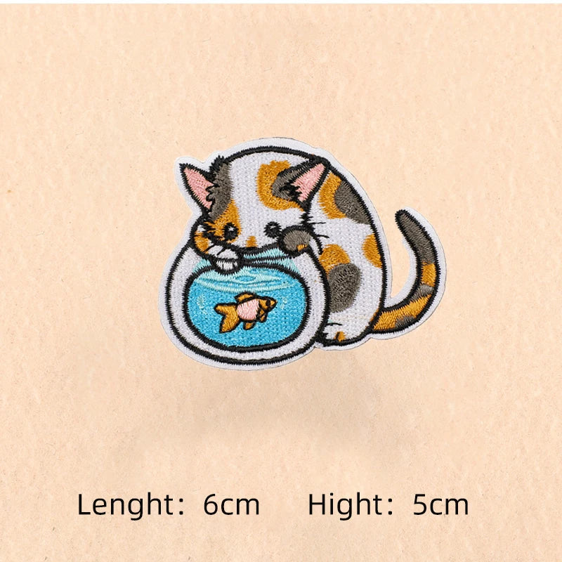 Cute Cartoon Cat patch Embroidery Patches on clothes Children's clothing Animal Interesting Embroidery Accessories Iron patch Quick Pick Grocers