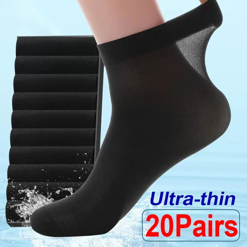 Men Ice Silk Socks Summer Spring Ultra-thin Socks Solid Business Socks Breathable Soft Socks Ankle Bamboo Fiber Socks Quick Pick Grocers