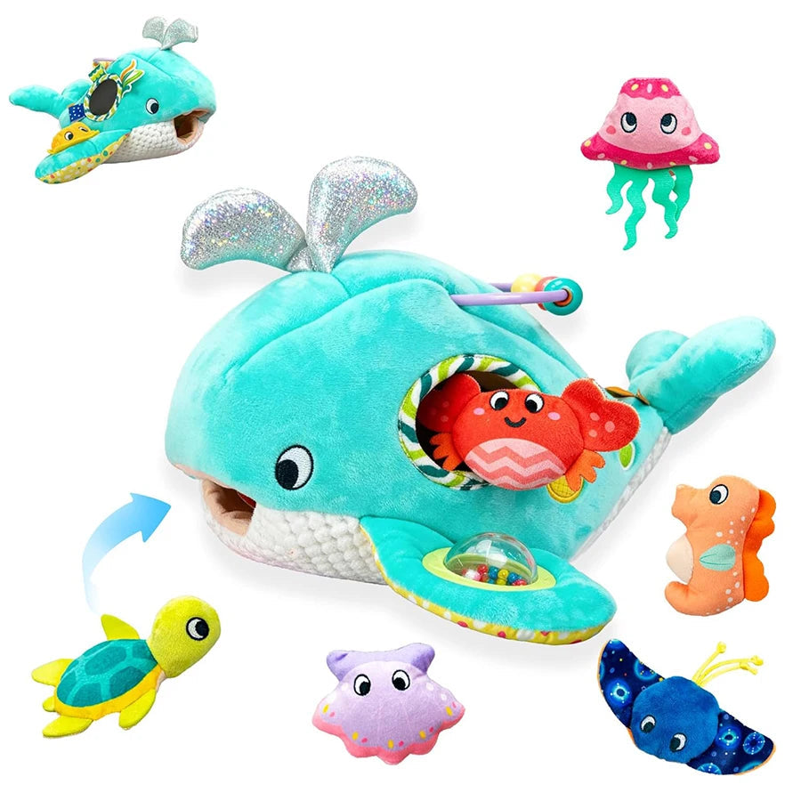 Baby Toys 6-12 Months Soft Baby Beehive with 5 Sensory Bee Rattle Mirror Crinkle Squeaker Busy Montessori Soft Toy for Toddlers Purest Peak