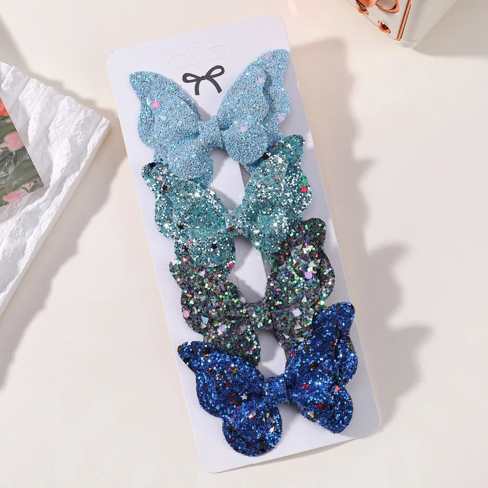 4Pcs/set Candy Colored Hair Clip Set for Girls Double Layered Bow Cute Bangs Hair Pin Cotton Safe Children's Hair Accessories Purest Peak