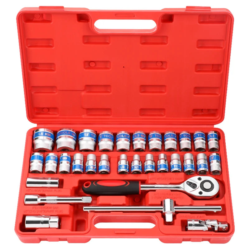 32pcs Mechanics Tool Set ,1/2" Drive Deep And Standard Sockets,Ratchet Wrench Set, Mechanic Tool Kits For Auto Repair Quick Pick Grocers