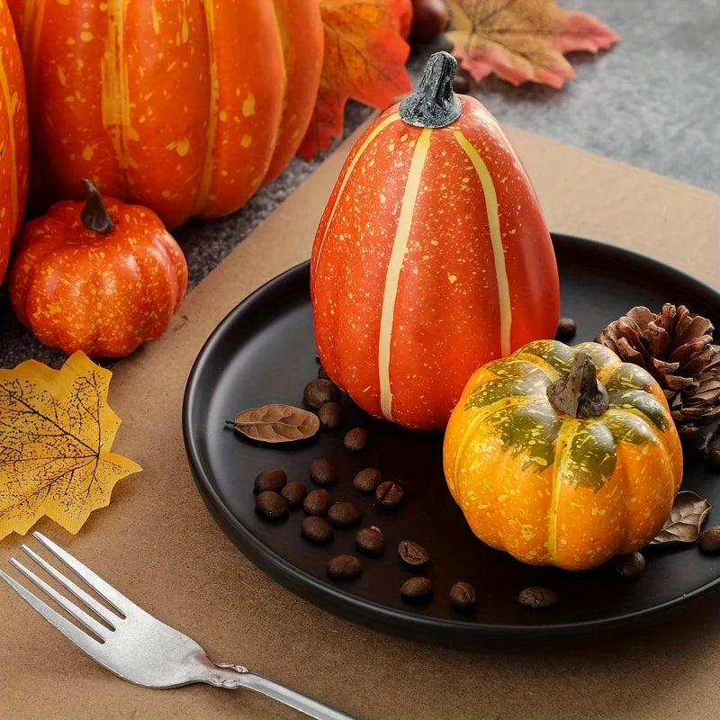 7pcs Pumpkin Autumn Decor Outdoor Orange Foam Plastic Fake Artificial Pumpkin Halloween Harvest Festival  Home Table Decor Quick Pick Grocers