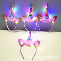 New Halloween Cute Unicorn Headband for Girls Lights Up Pink Sweet Party Hairpins Unique Cartoon Hair Accessories for Children Quick Pick Grocers