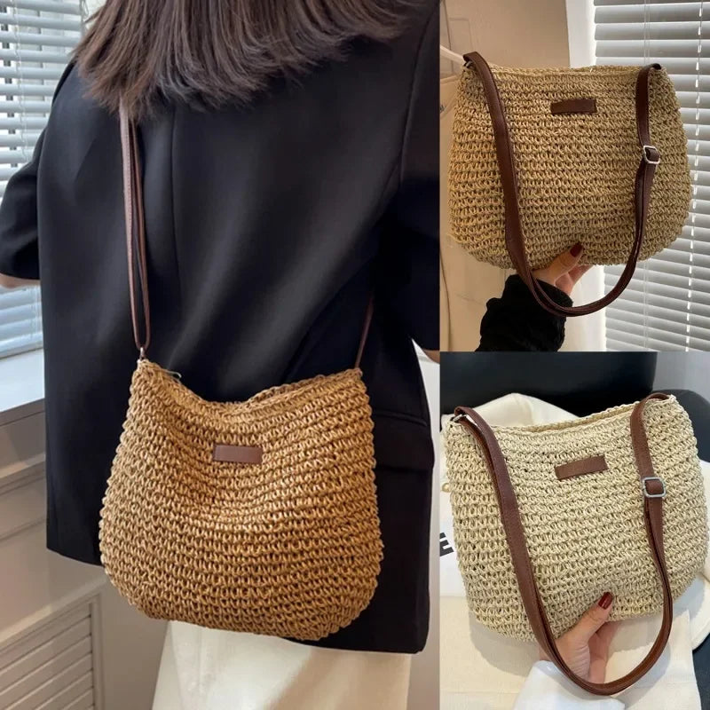 Ladies Fashion Summer Straw Crossbody Bag Women Beach Holiday Shopping Woven Shoulder Handbag Messenger Purses For Women Bags Quick Pick Grocers