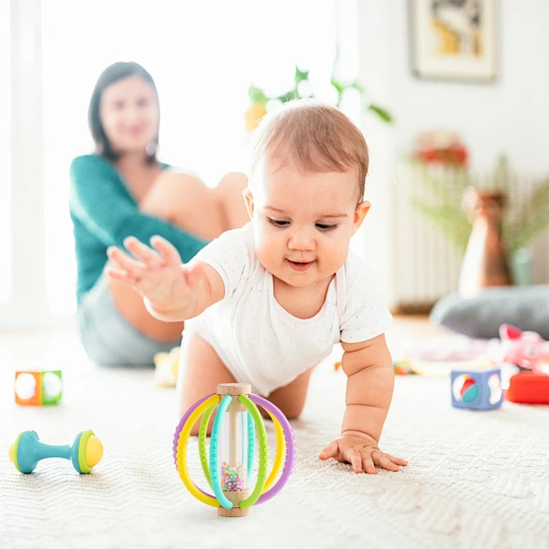 Baby Rattle Toy Wooden Rain Drum With Silicone Baby Sensory Touch Toy Newborn Dental Care Gum Anti-eating Hand Molar Stick Gif Purest Peak