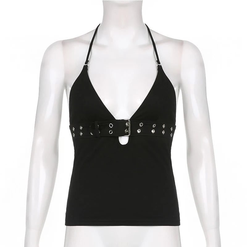 y2k Bandage Crop Top Black Backless  Top Lace Up Cute Party Beach Summer Sweats Women Retro Basic Mini Vest Punk Quick Pick Grocers