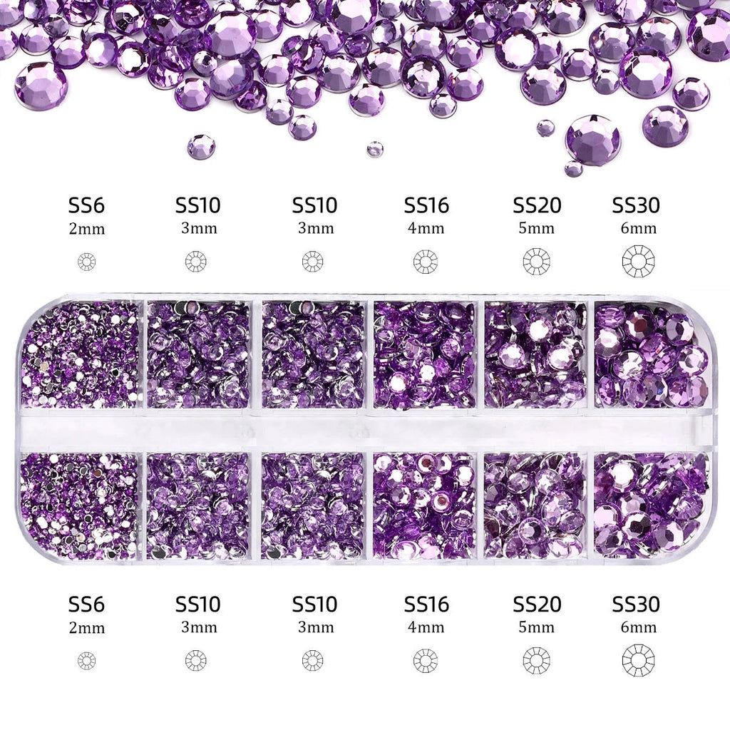 2400pcs+ Shiny Clear Crystal Gems Nail Rhinestones 1.5-4mm Mixed Round Glass Stone Flatback Nail Charms 12grids Nail Diamond DIY Econic Blanks