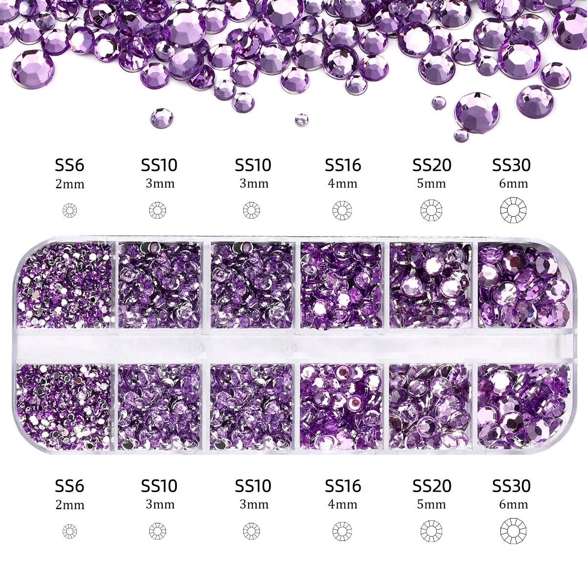 2400pcs+ Shiny Clear Crystal Gems Nail Rhinestones 1.5-4mm Mixed Round Glass Stone Flatback Nail Charms 12grids Nail Diamond DIY Econic Blanks