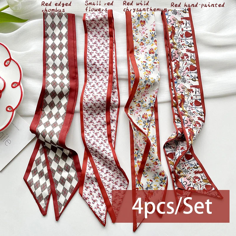 2-6pcs/set Series Silk Satin Scarf Women Cloth Hair Bands Headdress Accessories Lady Scarves Ribbon Neck Ties for Bag Handle Quick Pick Grocers
