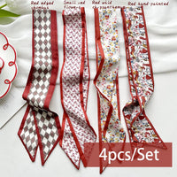 2-6pcs/set Series Silk Satin Scarf Women Cloth Hair Bands Headdress Accessories Lady Scarves Ribbon Neck Ties for Bag Handle Quick Pick Grocers
