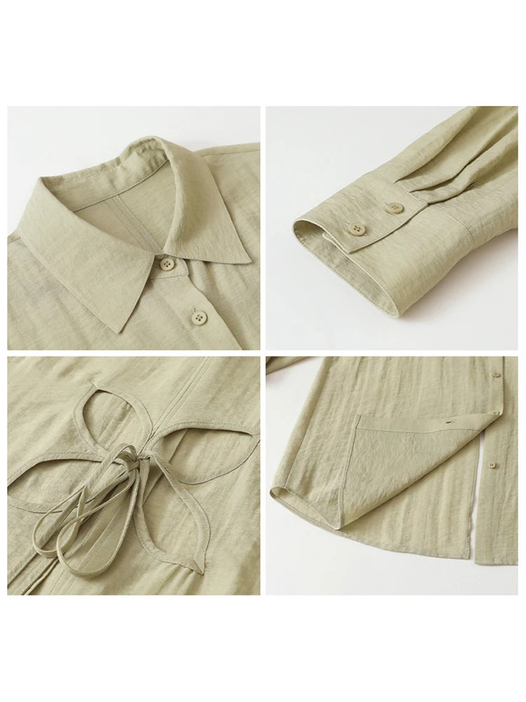 CHIC VEN Women Long Sleeve Shirts Solid Loose Casual New Style Design Back Hollow Out Shirt Female Blouse Spring Summer 2026 Quick Pick Grocers