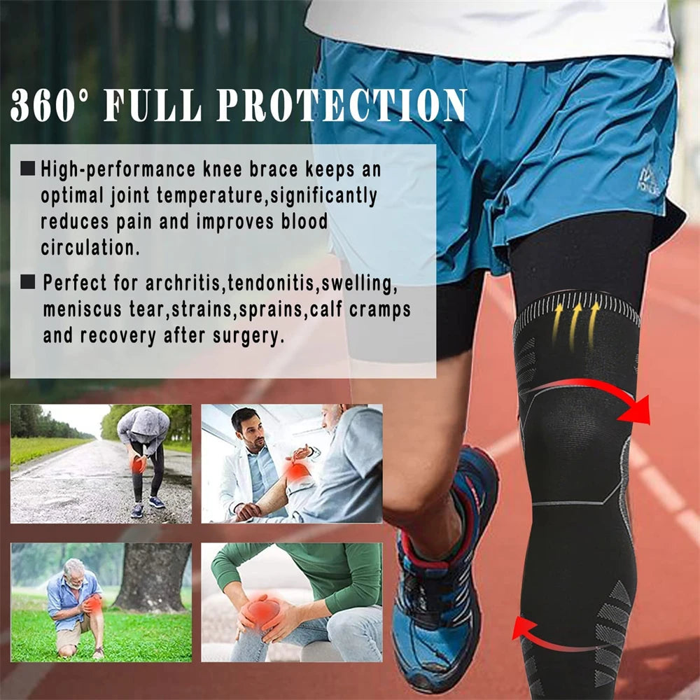 BraceTop Long Leg Compression Sleeves,Full Leg Sleeve Long Knee Brace Knee Support Protect Basketball,Football, Knee Pain Relief Quick Pick Grocers