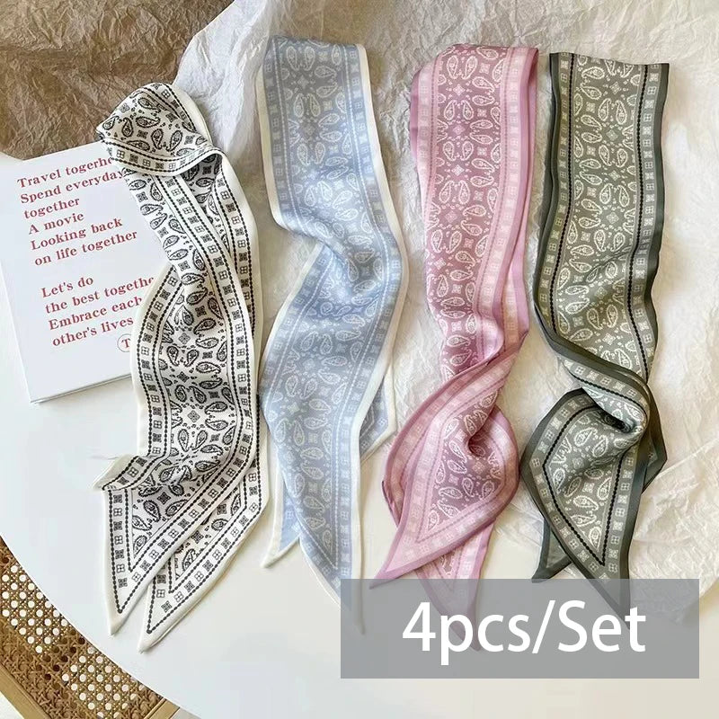 2-6pcs/set Series Silk Satin Scarf Women Cloth Hair Bands Headdress Accessories Lady Scarves Ribbon Neck Ties for Bag Handle Quick Pick Grocers