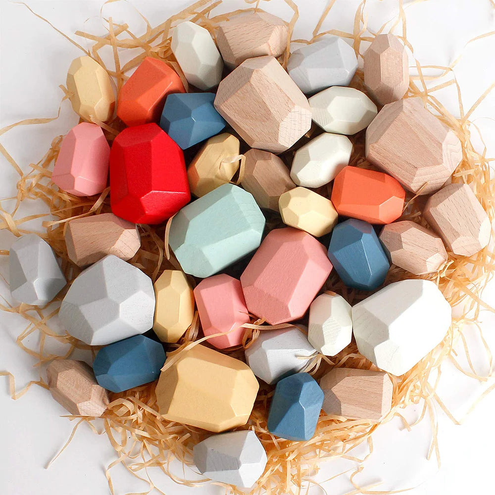 Wooden Sorting Stacking Rocks Stones Sensory Toddler Toys Learning Montessori Toys Building Blocks Game for Kids Birthday Gifts Purest Peak