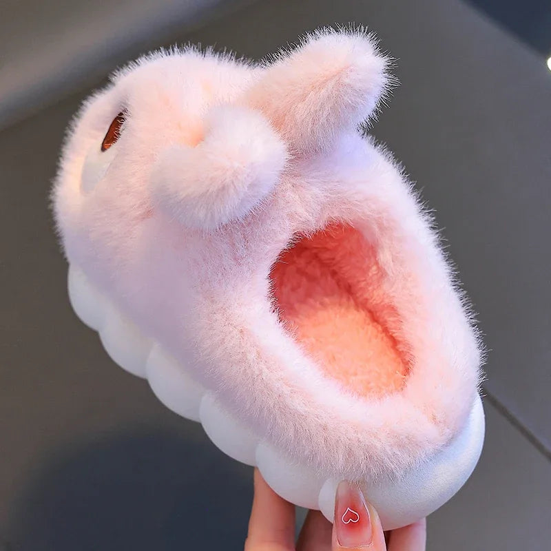 2024 New Cute Rabbit Children's Cartoon Winter Slippers Comfortable Warm House Shoes Boys Girls Indoor Home Fluffy Slippers Purest Peak