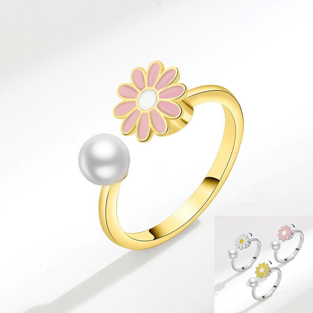 VENTFILLE 925 Sterling Silver Sunflower Diamond Zircon Rotatable Ring For Women Gift Relieve Stress Ring Jewelry Wholesale Quick Pick Grocers