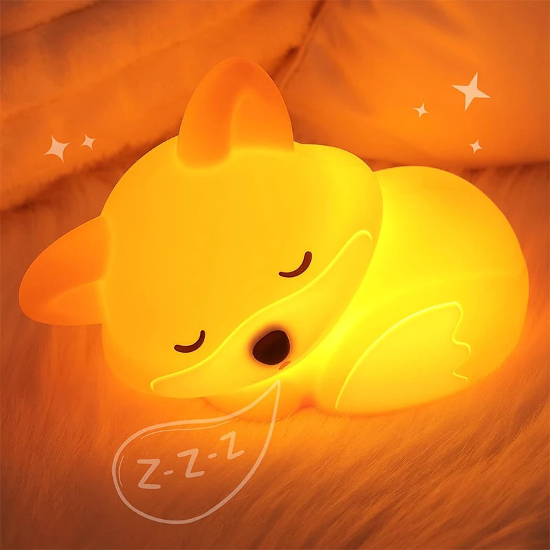 Fox Night Light, Squishy Silicone Lamp Novelty Gifts, Rechargeable Dimmable Timer Bedside Touch Nightlight for Breastfeeding Quick Pick Grocers