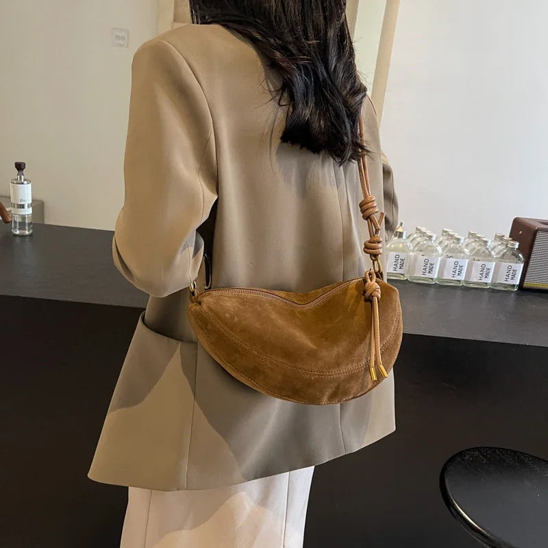 Faux Suede Super Popular Niche Suede Shoulder Bag for Women 2025 Hot Sale Single Crossbody Bags Underarm Dumpling Sweet Bags Quick Pick Grocers