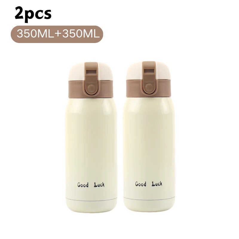 200/350ml Cute Mini Thermos Cup Stainless Steel Thermal Coffee Mug Portable Vacuum Flask Insulated Water Bottle with Button Lid Quick Pick Grocers
