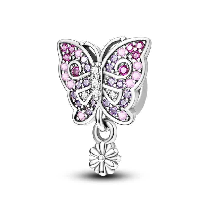 100% 925 Sterling Silver Rainbow Zircon Colorful Butterfly Dragon Shaped Silicone Stopper Charms Beads Fit DIY Bracelets Jewelry Econic Blanks