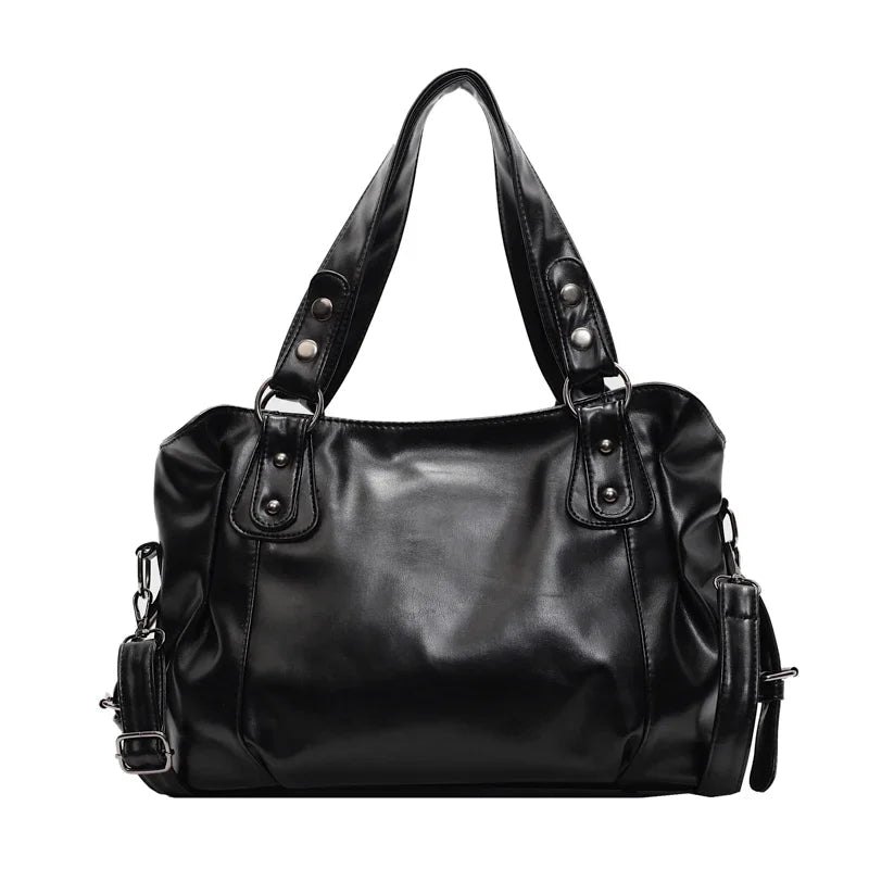 Retro Brand Roomy Shoulder Bag Female Luxury Solid Color Classic Crossbody Bag Large Capacity Style Soft PU Leather Tote Bag Quick Pick Grocers