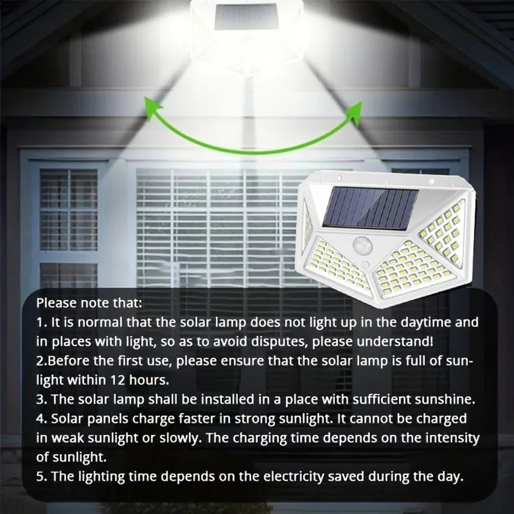 1PC Solar Light Outdoor 100 LED Wall Lamp PIR Motion Sensor Lamp Waterproof Stairs Lights for Courtyard Garden Street Decoration Quick Pick Grocers