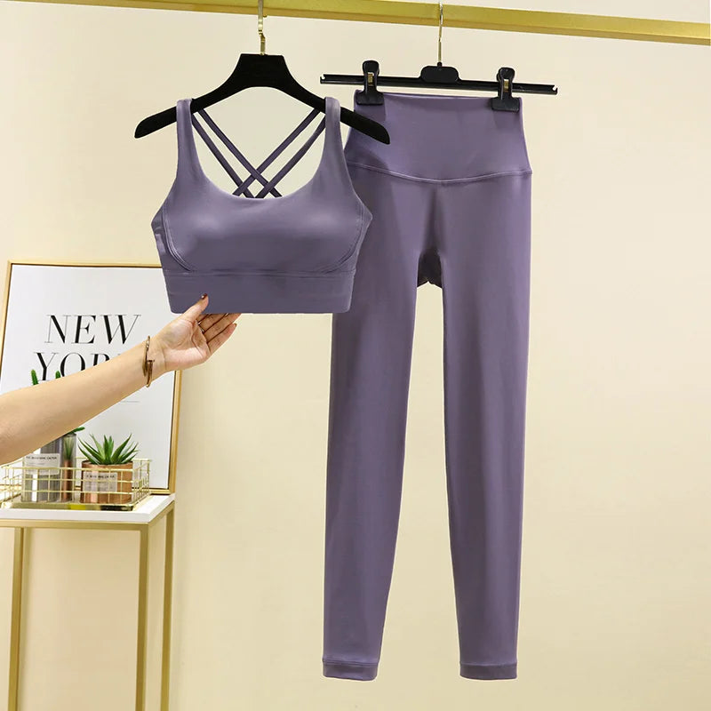 TRY TO BN Women's Tracksuit Yoga Sets Fitness Leggings Sports Bra Naked Sportwear Breathable Workout Two Pieces Suit Gym Clothes Quick Pick Grocers