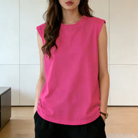 Woman Loose Sleeveless Tank Top Summer Casual Vest Basic Daily T-shirt Sweet Style Suitable For Students Stretchy Soft Lady Wear Quick Pick Grocers