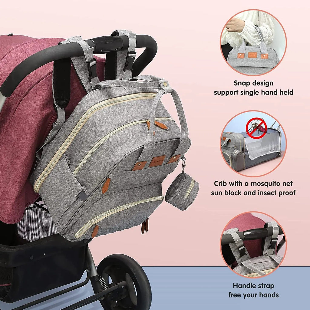3 In 1 Diaper Bag Backpack Foldable Baby Bed Waterproof Travel Bag with USB Charge Diaper Bag Backpack with Changing Bed 3 types Purest Peak