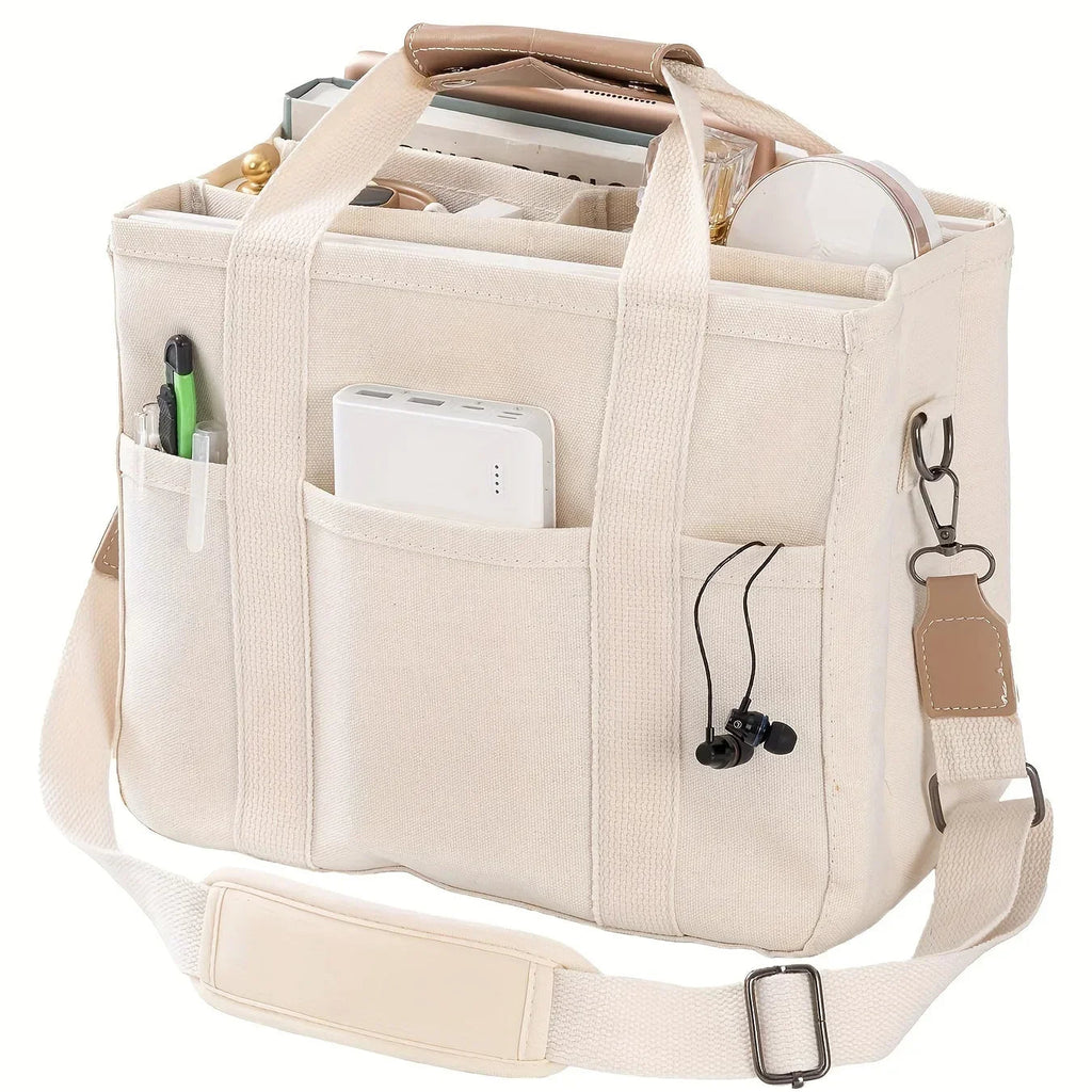 Ladies Canvas Handbag Multi Pocket Large Capacity Tote Bag Adjustable Shoulder Strap Casual Shoulder Shopping Bag Econic Blanks