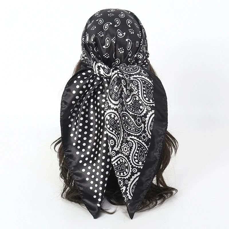 Satin Square Scarf Women Muslim Hijab Elegant 2025 Print Silk Neckerchief Shawl Wraps Headband Handle Hair Accessories Bandana Econic Blanks