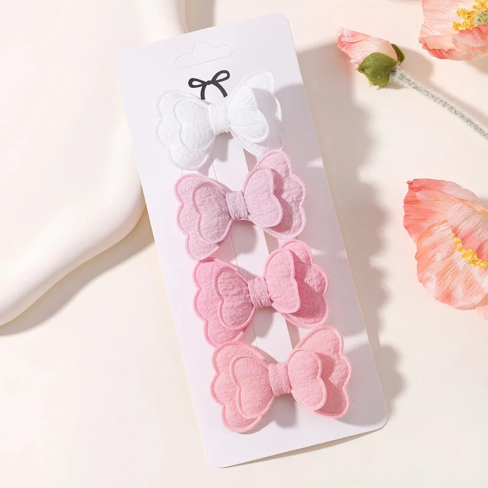 4Pcs/set Candy Colored Hair Clip Set for Girls Double Layered Bow Cute Bangs Hair Pin Cotton Safe Children's Hair Accessories Purest Peak