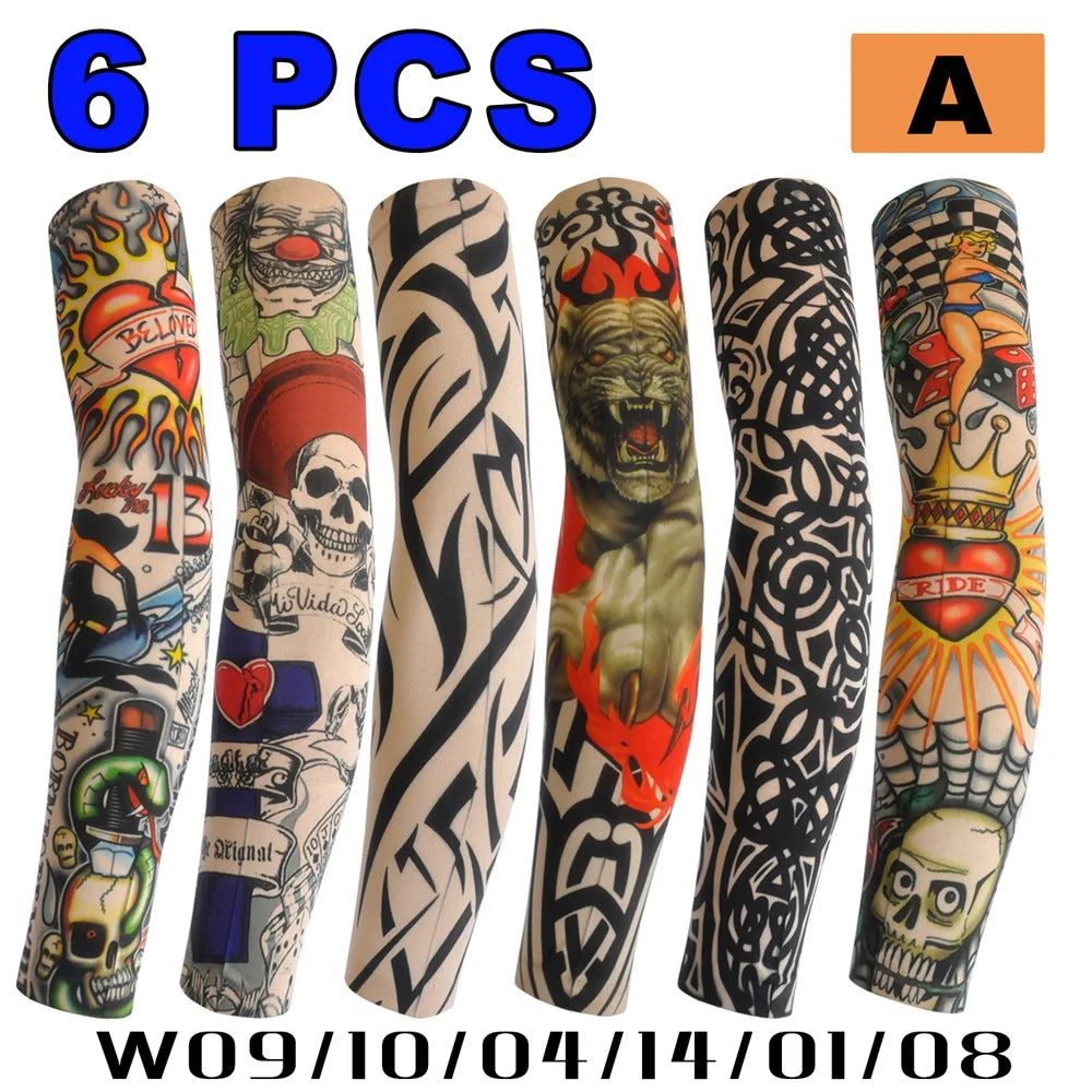 6 PCS Tattoo Sleeves Unisex Summer Cycling Sun Protection Arm Covers Beach Driving Fishing Breathable Nightclub Elastic Sleeves Quick Pick Grocers