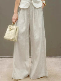 Mueyaruho Women 2026 Summer Office Pant Set Suits Solid Beige Outfits 2 Two Piece Wide Leg Matching Set For Women Quick Pick Grocers