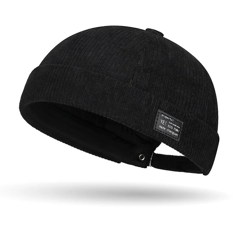 Autumn and winter corduroy brimless casual hat, personalized yuppie hat, men's and women's striped velvet melon skin hat Quick Pick Grocers