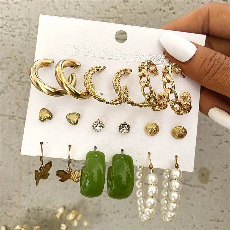 Modyle Gold Color Dangle Earrings Set Butterfly Acrylic Hollow Drop Earrings for Women Heart Hoop Earring Fashion Jewelry Gifts Econic Blanks