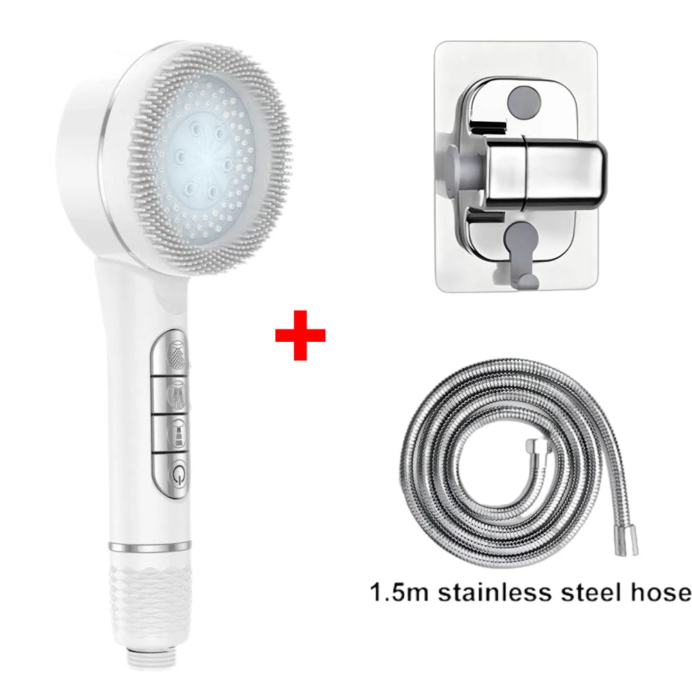 4 Modes Self-cleaning Shower Head with Silicone Brush One-Key Stop Water Massage High Pressure ABS Showerhead with Filter Quick Pick Grocers