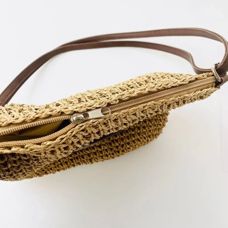 Ladies Fashion Summer Straw Crossbody Bag Women Beach Holiday Shopping Woven Shoulder Handbag Messenger Purses For Women Bags Quick Pick Grocers