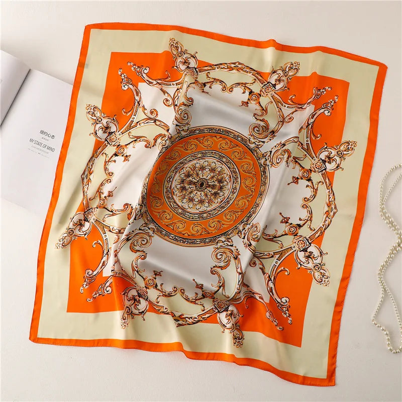 2025 Silk Shawl Print Headscarf Cat Hair Wrap Neckerchief Female Satin Square Scarf For Women Headband Foulard Hijab Bandana Quick Pick Grocers