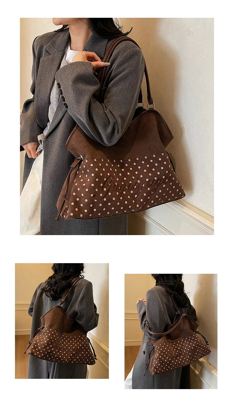 Brand Women's Shoulder Bag Y2k Fashion Sweet Polka Dot Handbag Korean Casual Versatile Leopard Print Brown Frosted Tote Bags Quick Pick Grocers