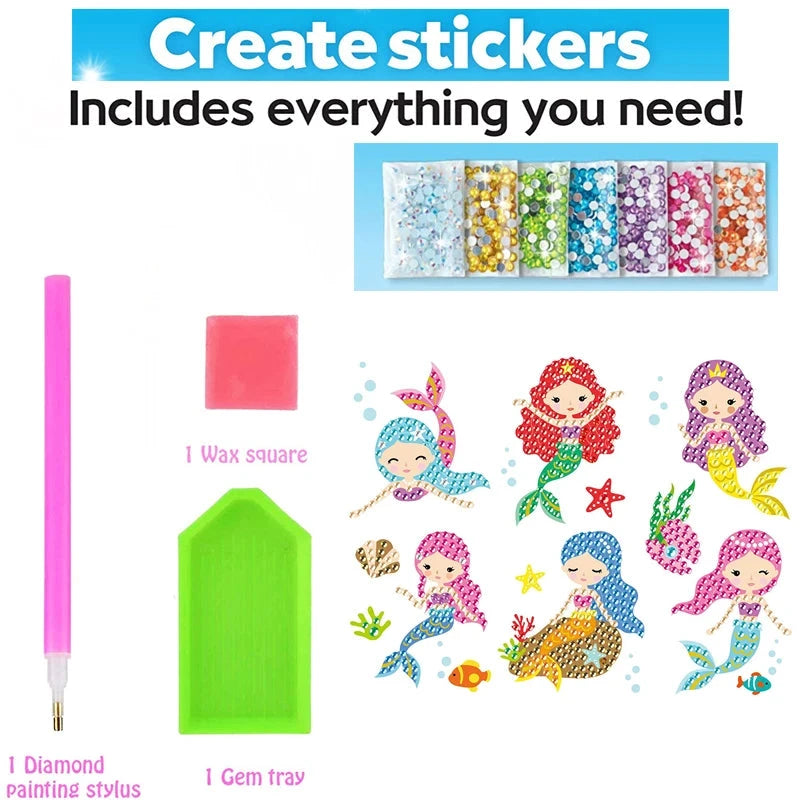 12 Create Big Gem Diamond Painting Sticker Kit Art Craft Girls Boys Unicorn Animal Sealife Magical Mosaic Dot Sticky Toys Gifts Econic Blanks