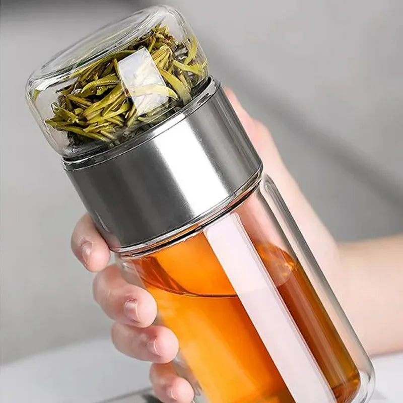 420ML Tea Water Bottle High Borosilicate Glass Double Layer Tea Water Cup Infuser Tumbler Drinkware Water Bottle With Tea Filter Econic Blanks