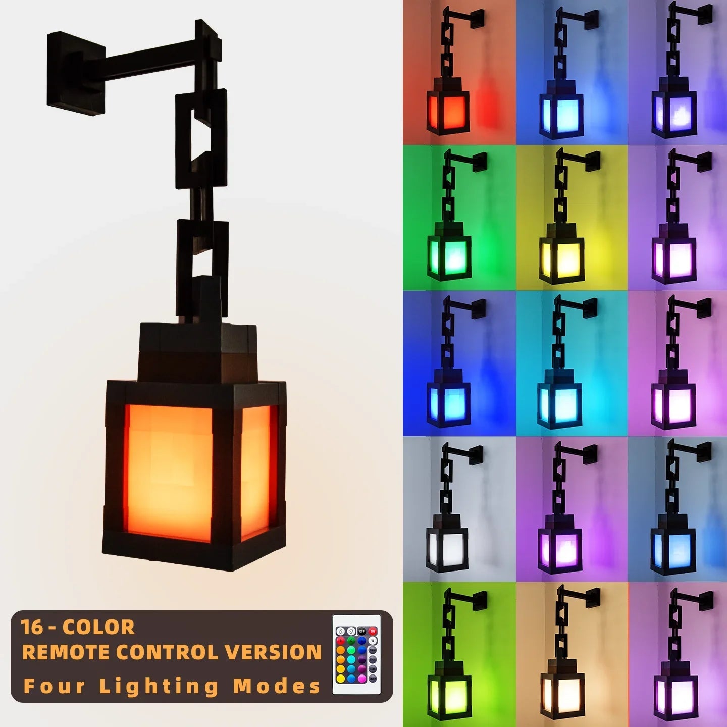 2026 Pixel Style Night Light Portable Lantern Tabletop Ornament 16 Colors RGB Remote DIY Interior Decoration Atmosphere Light Quick Pick Grocers