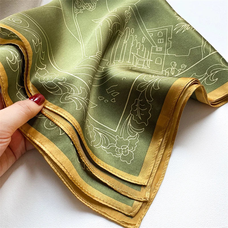 2025 Fashion 100% Real Silk Scarf 53cm Square Bandelet Women's Silk Temperament Small Scarf Neck Decorative Wrap Printed Scarves Quick Pick Grocers