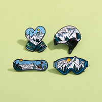 Sports Snow Mountain Pattern Ski Theme Enamel Brooches Skateboard Gloves Helmet Goggles Shaped Pins Winter Badge Jewelry Quick Pick Grocers