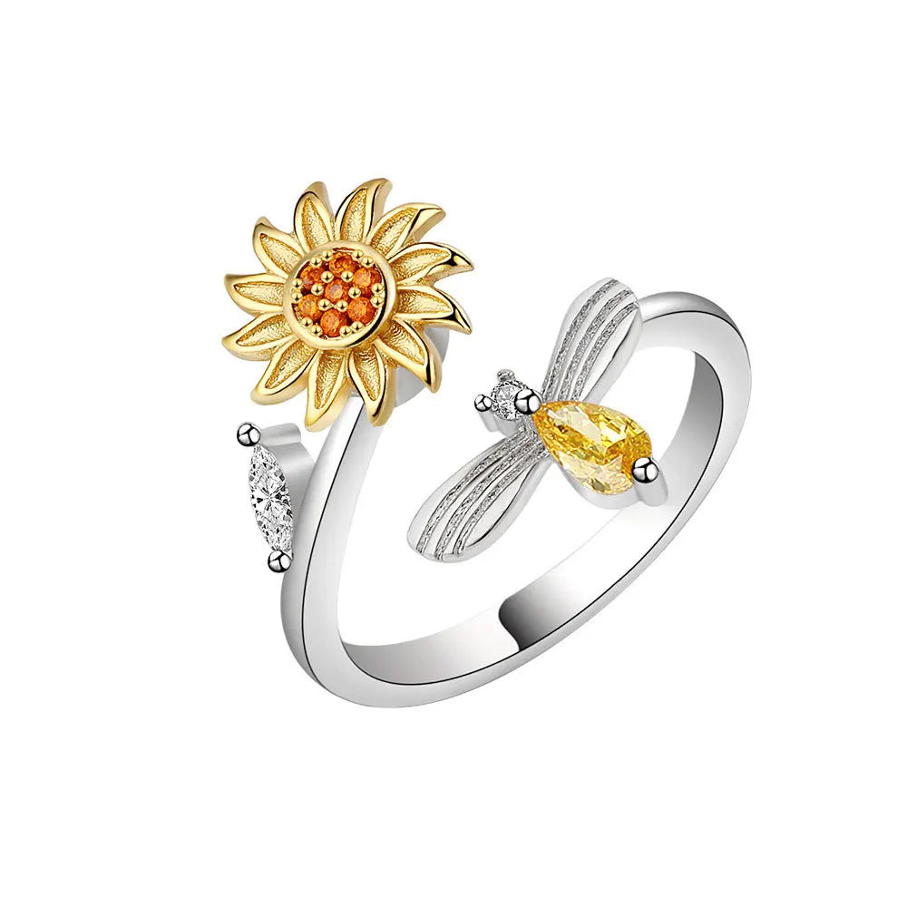 VENTFILLE 925 Sterling Silver Sunflower Diamond Zircon Rotatable Ring For Women Gift Relieve Stress Ring Jewelry Wholesale Quick Pick Grocers