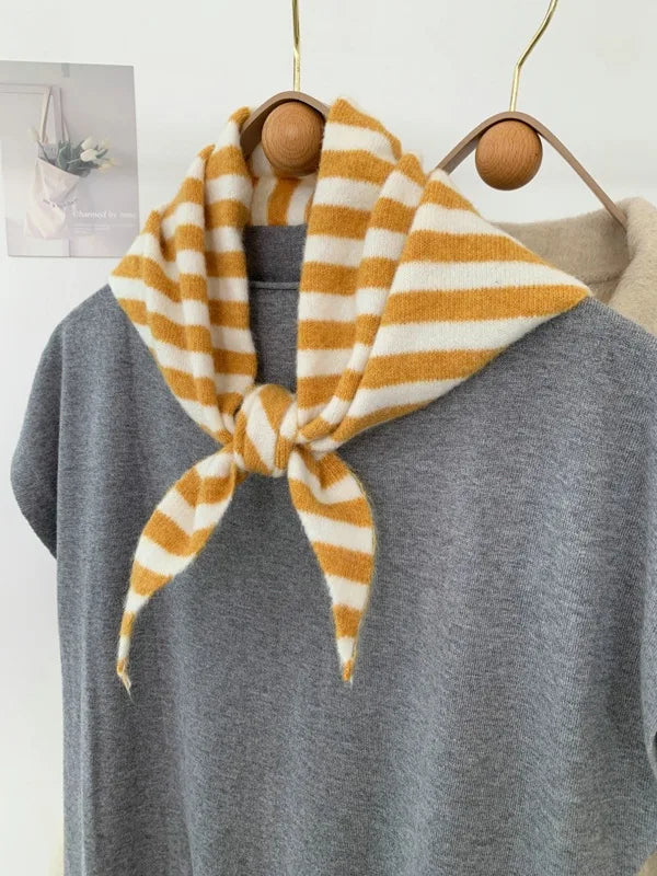 New Women Wool Scarf Shawl Winter Warm Soft Knitted Striped Triangle Fashion Brand Bandana Lady Wool Scarves Quick Pick Grocers