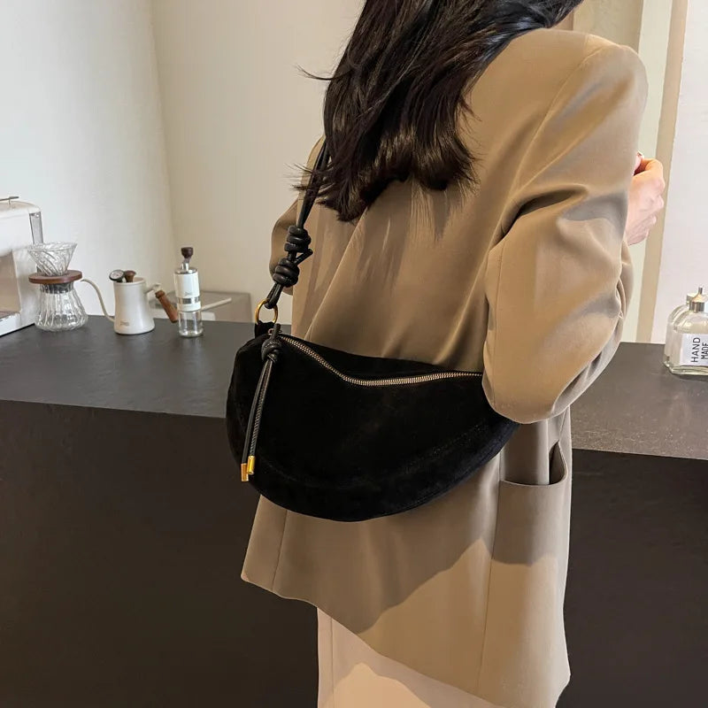 Faux Suede Super Popular Niche Suede Shoulder Bag for Women 2025 Hot Sale Single Crossbody Bags Underarm Dumpling Sweet Bags Quick Pick Grocers