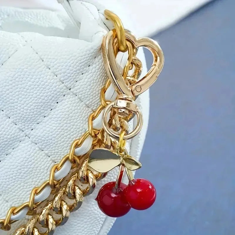 Cherry Blossom Heart-Shaped Bag Charm Durable Lobster Clasp DIY Bag Accessory Perfect Gift for Women Romantic Token of Love Quick Pick Grocers