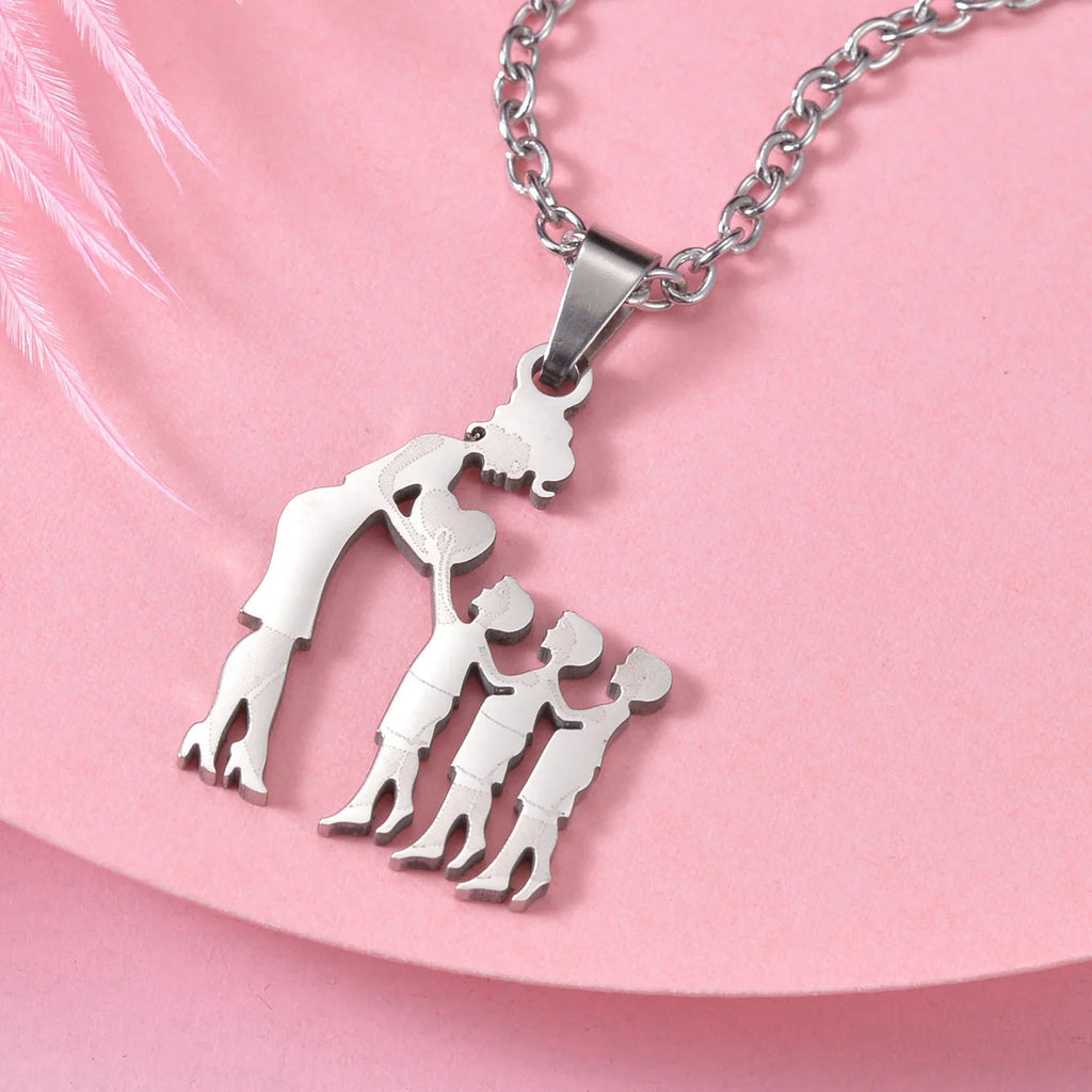 Girls Boy Children Stainless Steel Family Necklaces Mama Pendants Necklace Birthday Gifts For Women Jewelry Mother's Day Jewelry Quick Pick Grocers